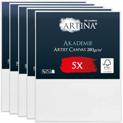 Image de Artina Set de 5 Canvas Toile Peinture 40x50 cm Tableau Châssis Entoilés en Bois FSC© a Peindre Blanche 100% Coton 280g/m² Toiles à Stable Akademie