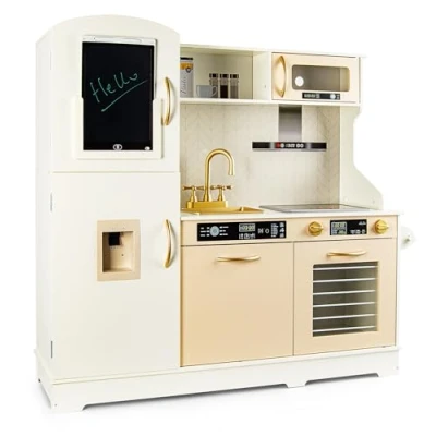 Image de Leomark Cuisine en Bois Note pour Les Enfants avec Écran effaçable 12&quot; : Lumières et Sons Réalistes, L’Allié Chic Ludique Petits Chefs Stimulation de la Créativité, Finitions Dorés !