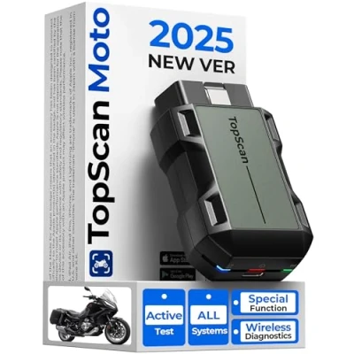 Image de TopScan Outil de Diagnostic OBD2 pour Moto, Lecteur Code sans Fil Compatible avec Harley, Ducati, BMW, Tous Les systèmes Moto Fonctions réinitialisation à Chaud, Flux données