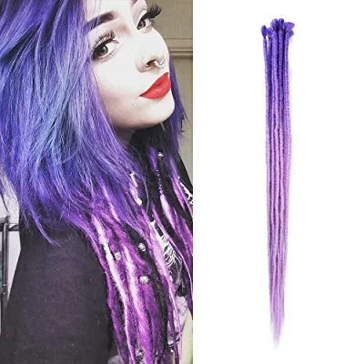 Image de Dsoar 24 Pouces Ombre Dreadlock Extensions pour Femmes/Hommes 10 Pcs Locs Dreads Synthétiques Main Crochet Tressage Cheveux (Violet et Violet Clair)