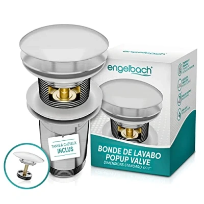 Image de Engelbach Bonde de lavabo avec trop Plein Bouchon clic clac 3 Joints Inclus Instructions vidéo Universelle pour Tout Type