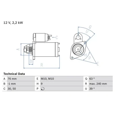 Image de BOSCH 0 986 018 910 Démarreur 12 2,2 9 VOLVO: XC90 I, S60 V70 2