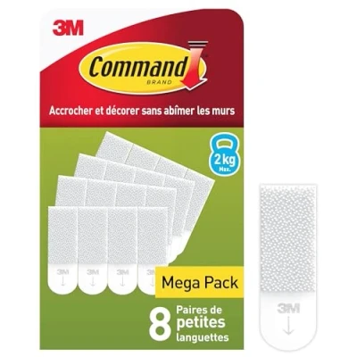 Image de Command Languettes Accroches Tableaux Petit Modèle, Blanc 8 x 2 Fixation sans Dommage