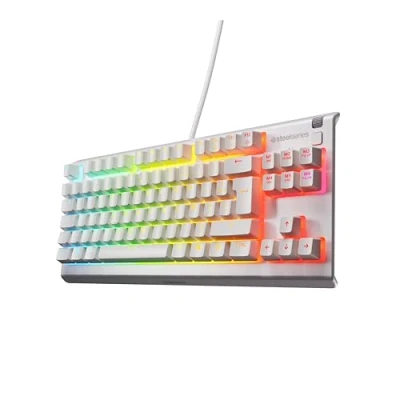 Image de SteelSeries Apex 3 TKL Blanc Clavier Gaming RGB Format Compact sans pavé numérique Illumination sur 8 Zones Résistant à l’Eau et la poussière Switchs Silencieux FR AZERTY