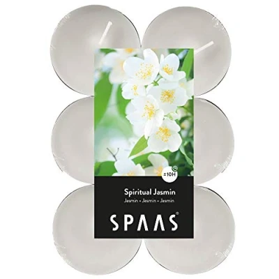 Image de Spaas 12 Maxi Bougies Chauffe Plats parfumées, ± 10 Heures Spiritual Jasmin 0392103.577 D 58 mm x H 24 Blanc