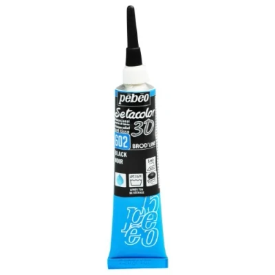 Image de Peinture tissu Setacolor 3D Brod&#039;Line noir 20ml Pebeo