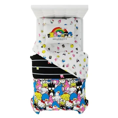 Image de Franco Collectibles Sanrio Parure de lit 5 pièces Super Douce avec taie d&#039;oreiller, Motif Hello Kitty &amp; Friends (Produit sous Licence Officielle)