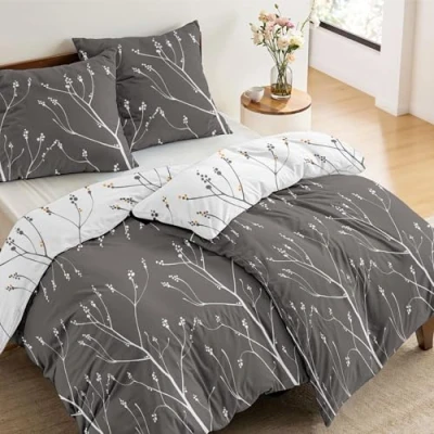 Image de Dreamzie 2 Housses de Couette 135x200 cm avec Taies d&#039;oreiller 80x80 cm, Motif Abstrait Gris Blanc, Parure Lit Fermeture Éclair, Linge Lit, Oeko TEX