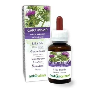 Image de Chardon marie (Silybum marianum) herbe et fruits Teinture Mère sans alcool Naturalma Extrait liquide gouttes 60 ml Complément alimentaire Végétalien ou végan