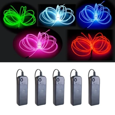 Image de Balabaxer Lot de 5 néons électroluminescents portables 2,7 m avec batterie pour fêtes, Halloween, décoration à faire soi même (vert, bleu, rouge, blanc, rose)