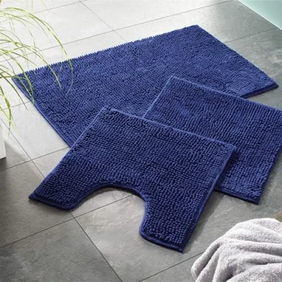 Image de WohnDirect Tapis de Bain 70 x 120 cm Bleu Foncé Antidérapant, Absorbant et Doux Sets modulables Salle