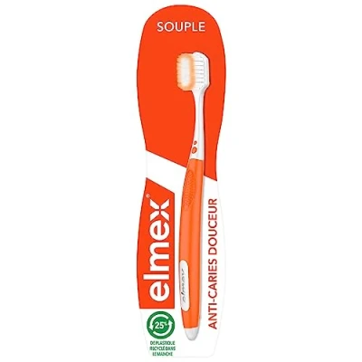 Image de ELMEX Brosse a Dents Anti Caries douceur Manche Avec 25 % de Plastique Recycle Souple Nettoyage la dentition en et profondeur