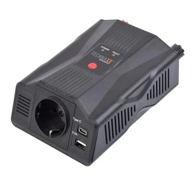 Image de Technaxx Onduleur de voiture 12 V à 230 Certifié TÜV Rheinland avec 1 prise Schuko et 2 ports USB Puissance 300 W / 600 (crête)