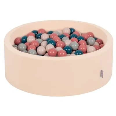 Image de KiddyMoon Piscine À Balles pour Bébé Rond 90X30cm/200 7Cm Fosses Boules Jouet Enfant, Beige: Turquoise Foncé/Beige Pastel/Vert De Gris/Saumon