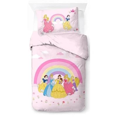 Image de Jay Franco Disney Princess Rainbow 100% Coton Ensemble Housse de Couette Lit Simple Comprend Une Taie d’Oreiller 50 x 70 cm