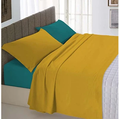 Image de Italian Bed Linen Parure de lit Natural Color, Coton, Bouteille Ocre/Vert, Simple