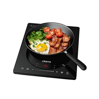 Image de CIARRA CBTIH1 Plaque Induction Portable 2000W avec Commande Tactile 8 Niveaux de Puissance Minuterie et Verrouillage Enfants Panneau en Verre Ceramique Noir