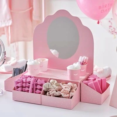 Image de Ginger Ray Station de soins rose et support à friandises avec miroir, décoration fête d&#039;anniversaire