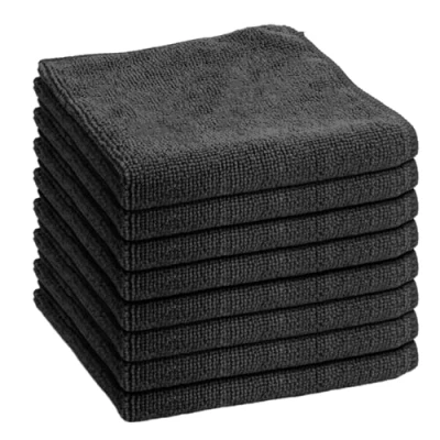 Image de Wisebom Lot de 8 Chiffons Nettoyage en Microfibre Polyvalents sans Traces Dimensions : 30 x cm (Noir)