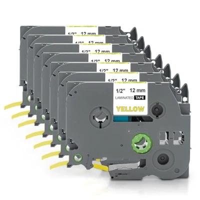 Image de Yellow Yeti 7 Rubans Cassettes Laminé TZe 631 TZ noir sur jaune 12mm x 8m Étiquettes compatibles pour Etiqueteuses P Touch PT 1000 H100 D210VP D400 D600VP P700 P750W CUBE