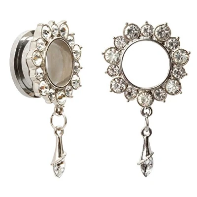 Image de KUBOOZ Boucles d&#039;Oreilles Plugs Tunnels Bijoux Gemmed Oeillets Fleur Drop Flare en Acier Inoxydable Jauges