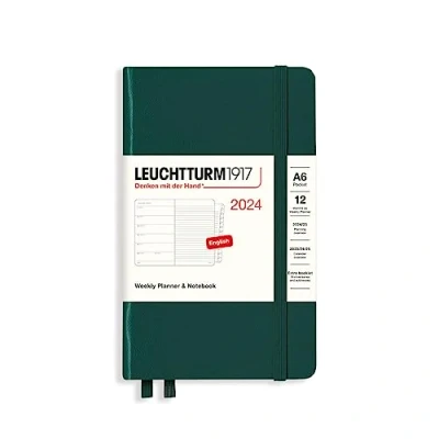 Image de LEUCHTTURM1917 367728 Agenda semainier et bloc notes de poche, format A6, 2024, 12 mois, vert forêt