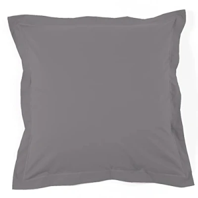 Image de Duquennoy &amp; Lepers Taie d&#039;oreiller Volant Plat 63 x Gris Percale 80 Fils uni