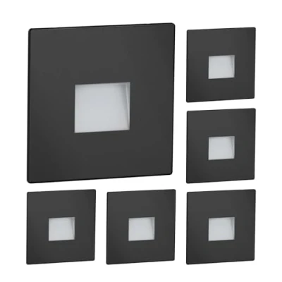 Image de ledscom.de 6 pièces LED lumière d&#039;escalier/lampe encastrée dans le mur FOW pour l&#039;intérieur et l&#039;extérieur, downlight, carré, noir, 85 x 85mm, blanc froid