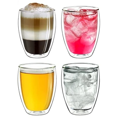 Image de Creano verres thermiques à double paroi 250 ml DG Hoch, lot de 4, grands en verre borosilicaté, tasses cappuccino, café, thé, latte macchiato