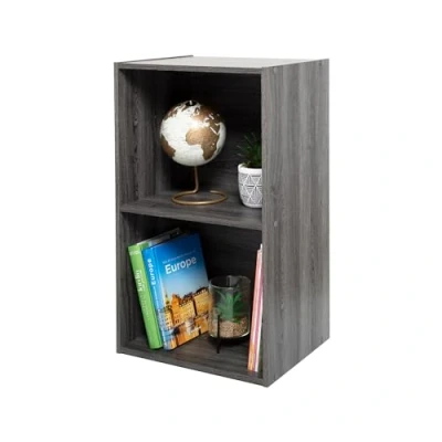 Image de Iris Ohyama, Meuble de rangement, Bibliothèque, avec 2 étagères, Grande capacité, Multifonctionnel,Solide Bureau, Chambre, Salon Office Basic Rack CX 2FN Chêne Gris