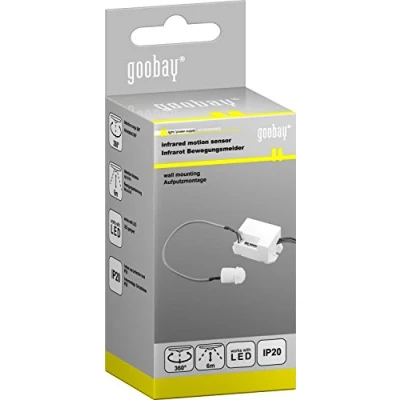 Image de goobay Mini détecteur de mouvement infrarouge d&#039;intérieur 96006 — Conception miniature pour une installation encastrée (UP) presque invisible Portée détection à 360 6 m Blanc