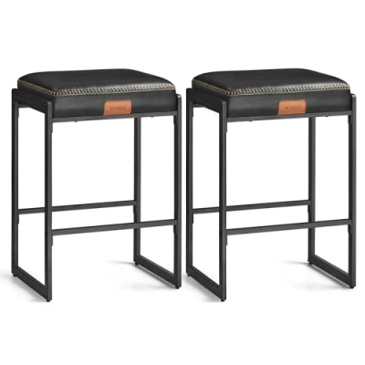 Image de VASAGLE EKHO Collection Tabouret de Bar, Lot, Tabourets d’Ilot Cuisine, PU avec Coutures, Style Mi siècle, Hauteur 66 cm, Bar Salle à Manger, Montage Facile, Noir d&#039;encre LBC086B01