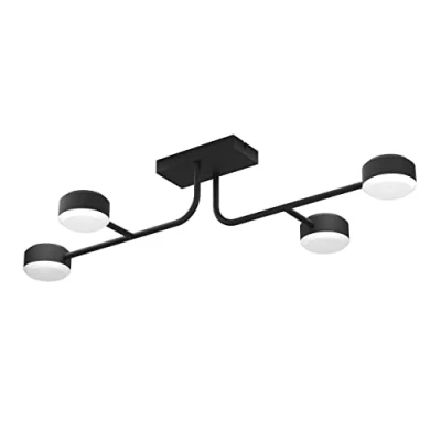 Image de Eglo Luminaire plafonnier LED Clavellina, lampe de plafond dimmable avec 4 spots, rail spot minimaliste en acier noir et plastique blanc, blanc chaud