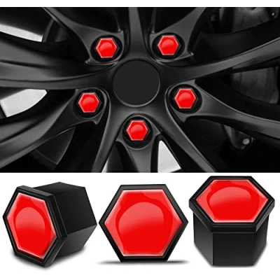 Image de Biomar Labs 20 Pièces Capuchons d&#039;écrou de Roue Couvre Boulon écrous Hexagonaux avec Ensemble D&#039;outils Retrait pour Voiture 19mm Rouge LC 2