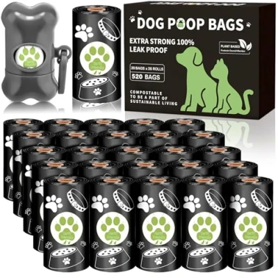 Image de JEDWKFA Sac a Crottes Chien, 520 Pièces(26 Rouleaux) Caca pour Sacs Ramasse Chiens avec Distributeur, Saveur de Citron Dejection Canine, 30 x 23CM, Noir