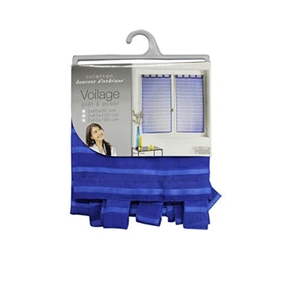 Image de douceur d&#039;intérieur Riane Paire Droite Passants Voile Sable Raye Polyester, Indigo, 160x60 cm