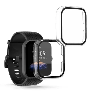 Image de kwmobile Coque Compatible avec Huami Amazfit Bip 3 / Pro 2X Étui Cadre écran en Verre trempé pour Fitness Tracker Transparent