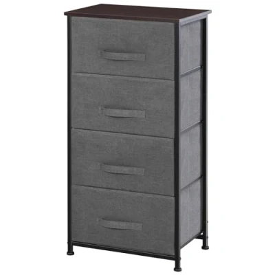Image de HOMCOM Commode en Tissu Meuble de Rangement 4 tiroirs chiffonnier dim. 45L x 30l 92H cm Cadre métal Gris