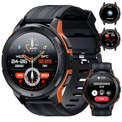 Image de OUKITEL BT10 Montre Connectée Homme avec Appels Bluetooth,1,43&quot; AMOLED Batterie 410mAh, Etanche 5 ATM pour Android iOS Moniteur Fréquence Cardiaque, Surveillance Sommeil, Orange
