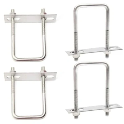 Image de CEEYSEE Lot de 4 supports boulons en U M8 carrés 50 x 100 mm avec écrous, lave linge et plaque cadre, acier inoxydable, pour applications automobiles industrielles (U/M8 mm)