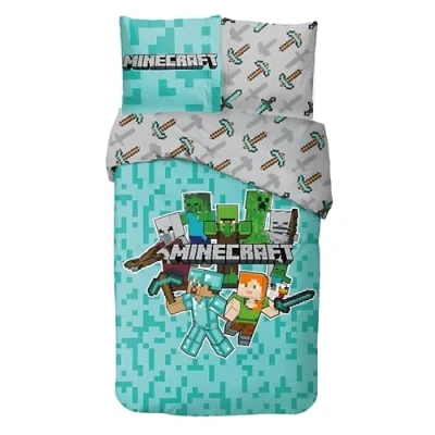 Image de Parure de Lit Minecraft, Housse Couette Réversible 140x200 cm, Taie d&#039;oreiller 63x63 100% Coton (Parure 140 X 200 cM)