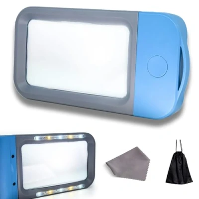 Image de VOCA loupe de Lecture rectangulaire avec 10 lumières à LED, Grand Format 3X LED Gradation pour Les Personnes âgées, journaux, Livres, Petits caractères (Bleu)
