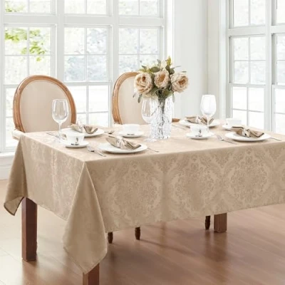 Image de Elrene Home Fashions Nappe damassée rectangulaire en Polyester, Taupe, 132,1 x 177,8 cm