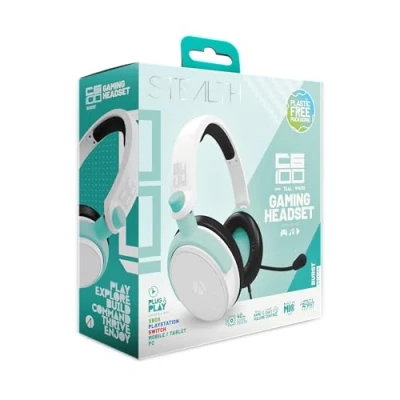 Image de STEALTH C6 100 Casque de jeu BURST Edition Blanc sarcelle, compatible avec les consoles la génération actuelle, micro flexible, prise jack 3,5 mm, câble 1,5 m, léger, confortable et