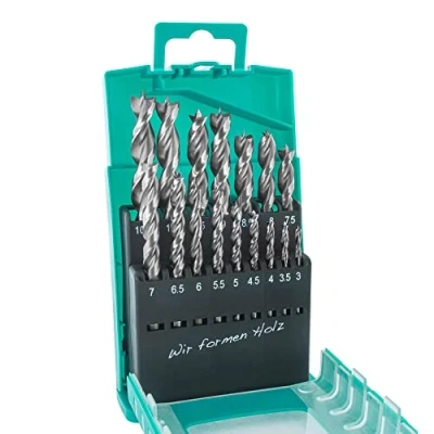 Image de ENT 09216 Jeu de 16 mèches à bois HSS PLUS avec spirale pour trous profonds Ø 3 10,5 mm, par pas 0,5 acier coupe rapide rectifié