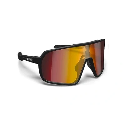 Image de Bertoni Lunettes de Cyclisme VTT Running Sport pour Hommes Femmes en TR90 Protection 100% UV Grand Verre Antibuée mod. GEMINI (Noir Mat/Noir Brillant Miroir Rouge Doré)