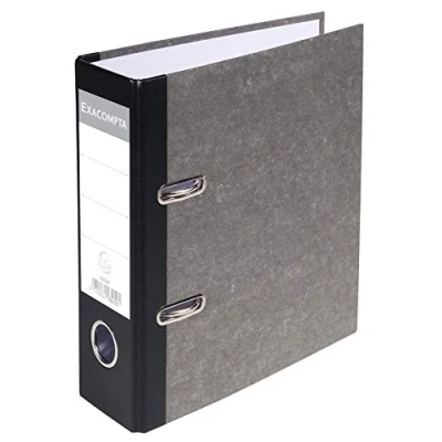 Image de Exacompta réf. 53210E 1 Classeur à levier papier marbré gris A5 Vertical dos de 70 mm Mécanique 75 Dimensions extérieures : 23 x 21,5 7 cm Format classer Coloris noir