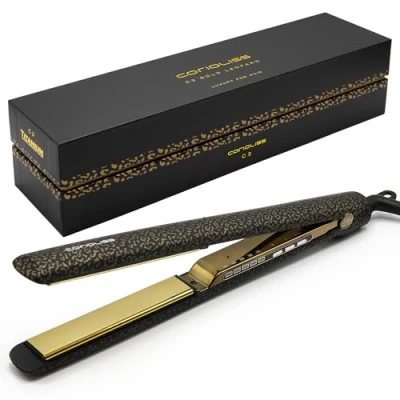 Image de Corioliss C3 Fer à Lisser pour femmes Titanium de plaques et curling cheveux fins professionnel avec contrôle la température (Leopard Gold Soft Touch)
