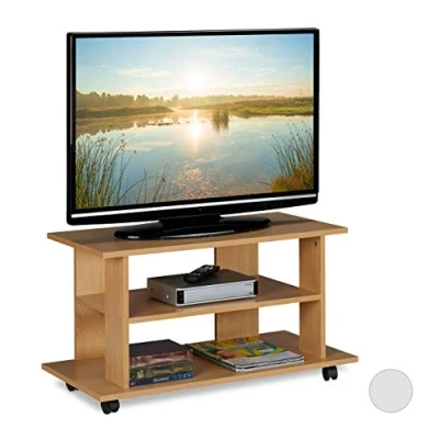 Image de Relaxdays Meuble, 2 Compartiments, Console, Table TV sur roulettes HlP 45 x80x40cm, Effet Bois, Panneau de Particules, Papier, Plastique, x 80 40 cm