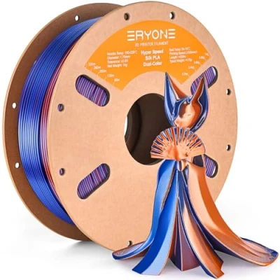 Image de ERYONE High Speed Filament Silk PLA for 3D Printer 1.75mm +/ 0.03mm, Rapid Printing Filament, 30 500mm/s Hyper 1kg(2.2LBS)/Spool, Orange &amp; Blue